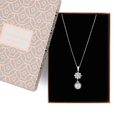 Silver pearl drop jewellery set